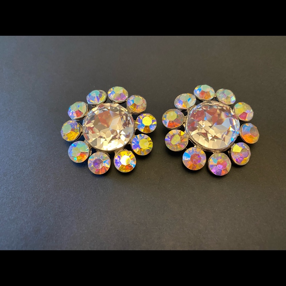 1980’s oversized round crystal clip earrings